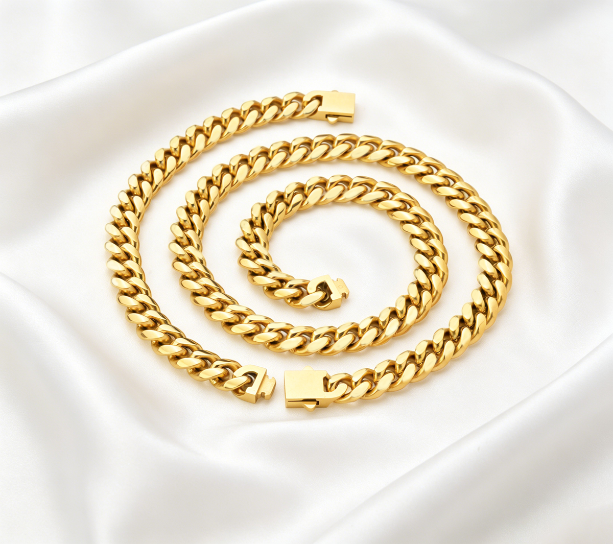 Hip Hop Round Cuban Link Stainless Steel Necklace With Magnetic Cowboy Clasp