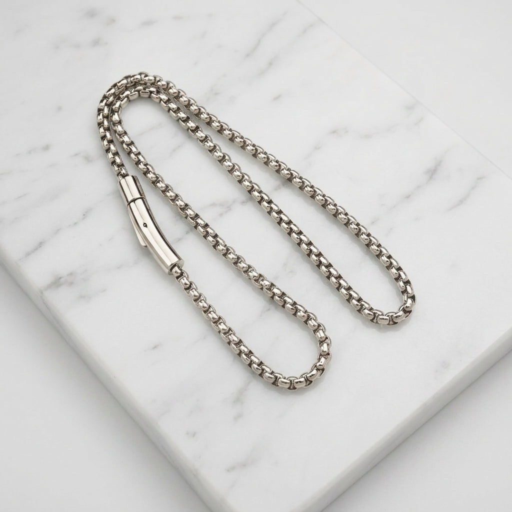 Hip Hop Square Pearl Link Stainless Steel Necklace With Magnetic Clasp