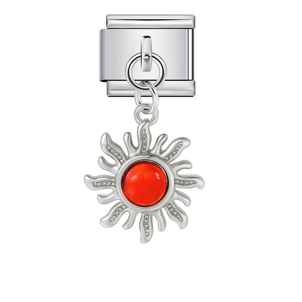 Love flower pendant Italian module bracelet, single hook stainless steel elastic splicing strap chain