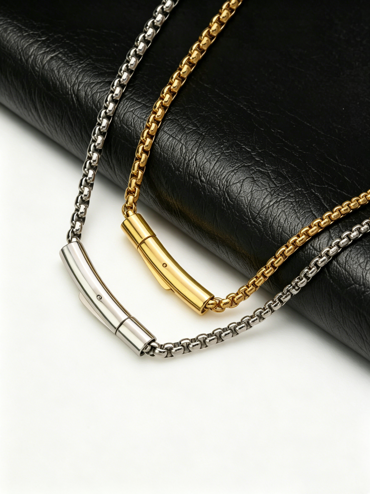 Hip Hop Square Pearl Link Stainless Steel Necklace With Magnetic Clasp