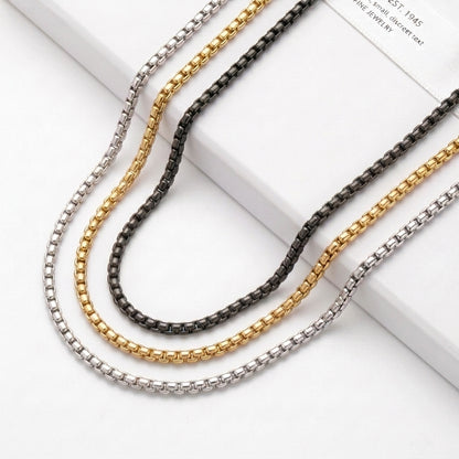 Hip Hop Square Pearl Link Stainless Steel Necklace With Magnetic Clasp