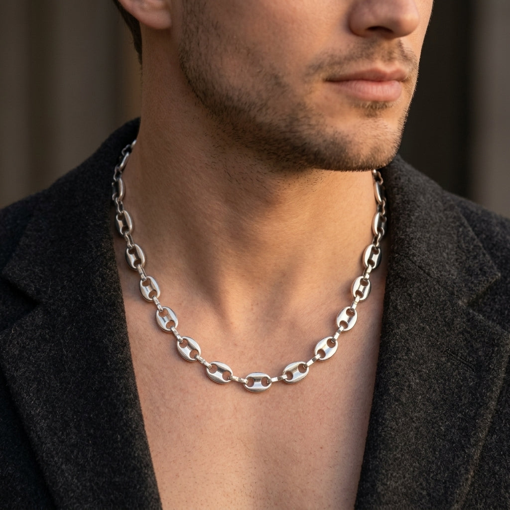 Hip Hop Coffee Bean Chain Stainless Steel Necklace