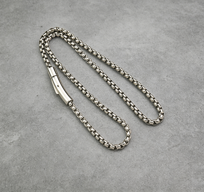 Hip Hop Square Pearl Link Stainless Steel Necklace With Magnetic Clasp