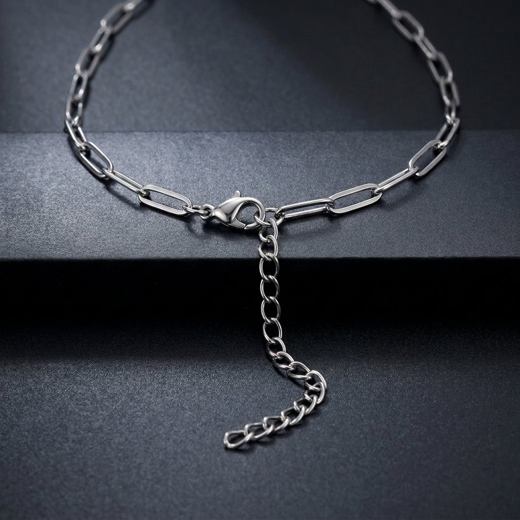 Hip Hop Long Clasp Flat Wire Stainless Steel Necklace