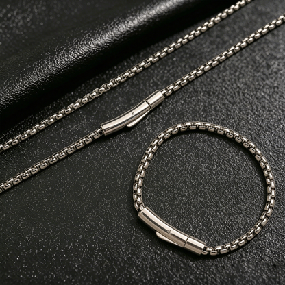 Hip Hop Square Pearl Link Stainless Steel Necklace With Magnetic Clasp