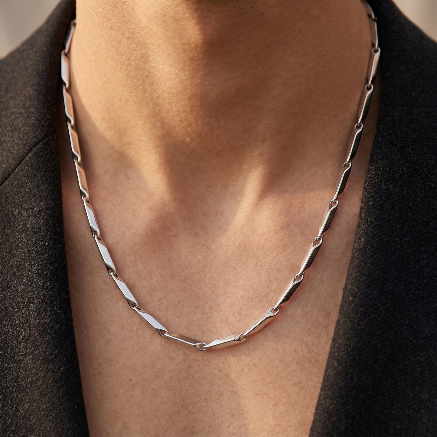 Hip Hop Bar Link Stainless Steel Chain Necklace