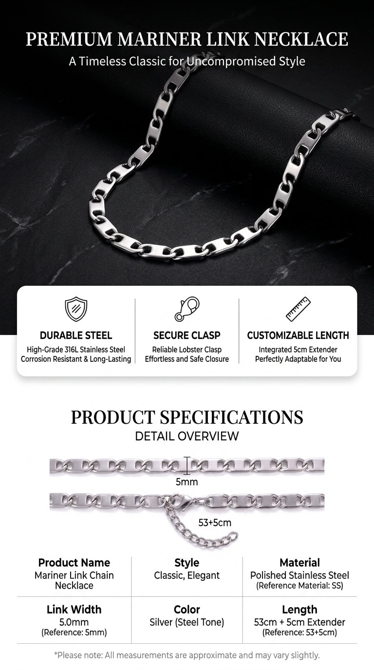 Hip Hop Rectangle Link Stainless Steel Necklace