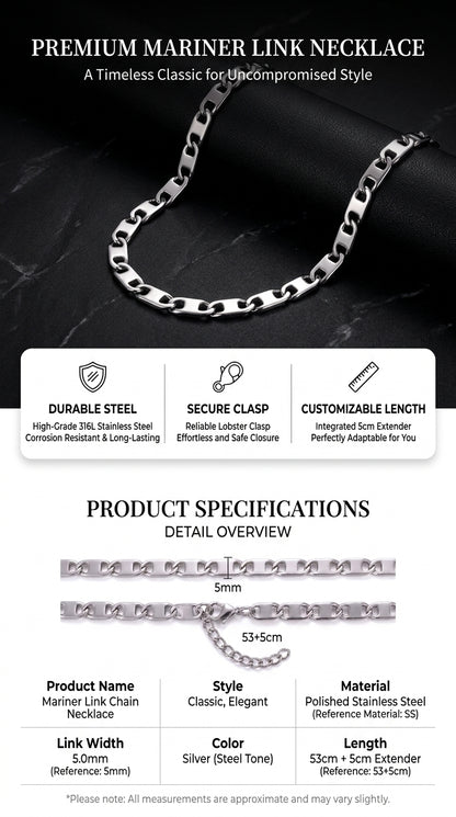 Hip Hop Rectangle Link Stainless Steel Necklace