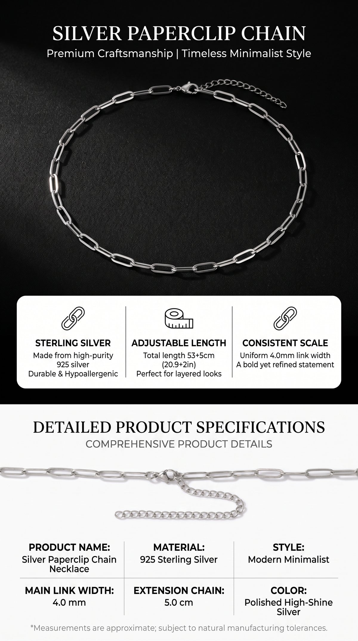 Hip Hop Long Clasp Flat Wire Stainless Steel Necklace
