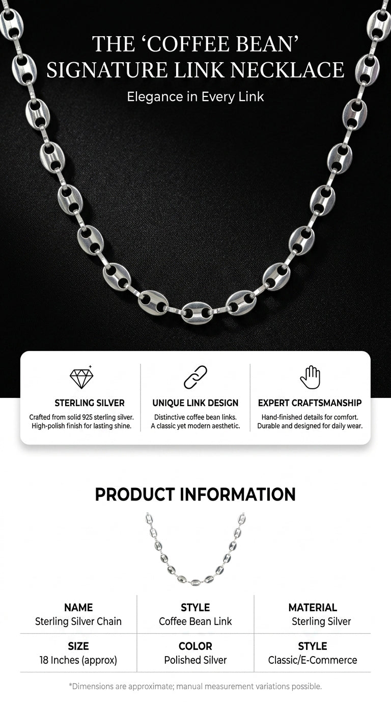 Hip Hop Coffee Bean Chain Stainless Steel Necklace