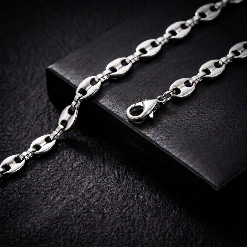 Hip Hop Coffee Bean Chain Stainless Steel Necklace