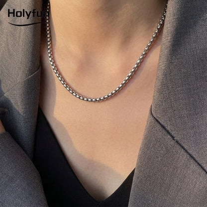 Hip Hop Square Pearl Link Stainless Steel Necklace With Magnetic Clasp