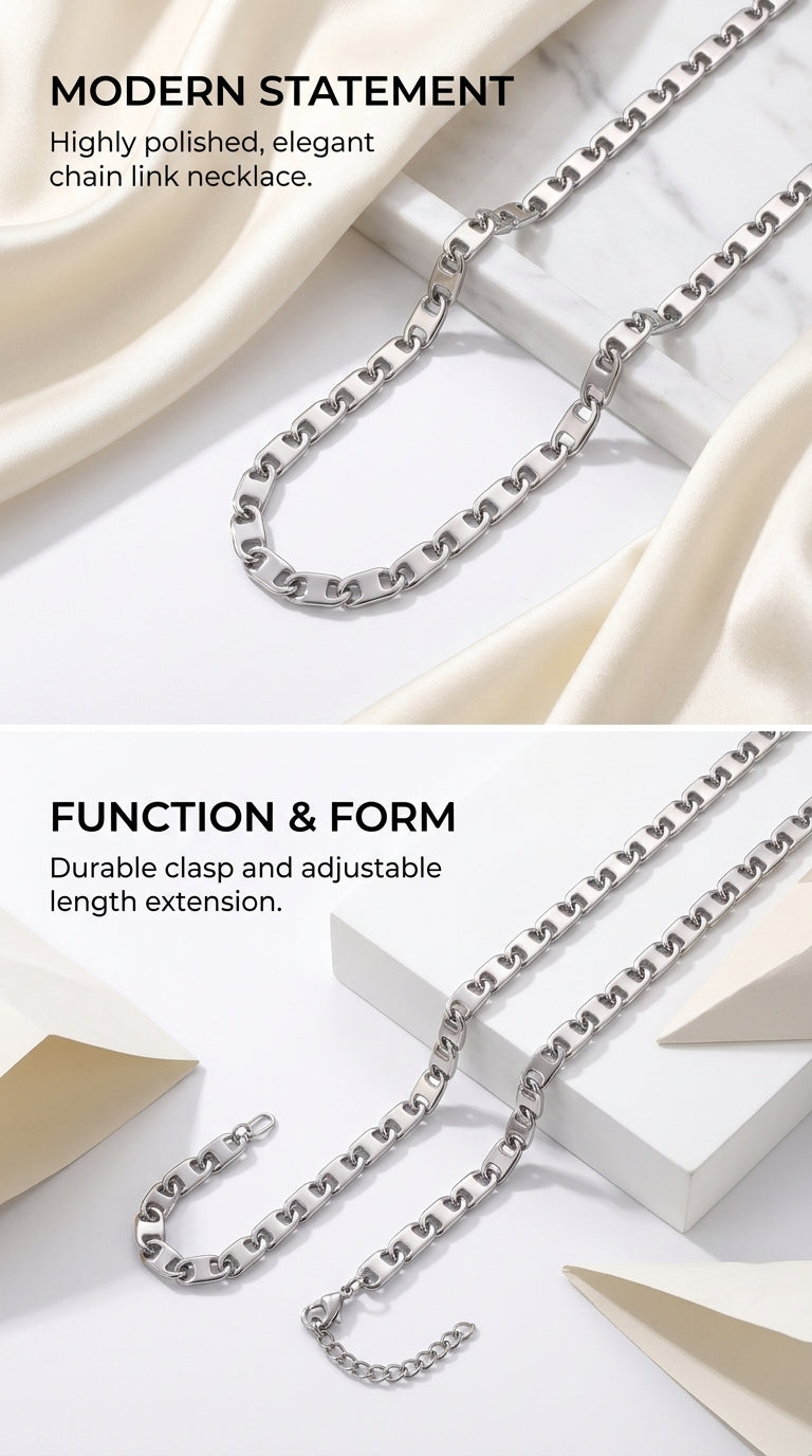 Hip Hop Rectangle Link Stainless Steel Necklace