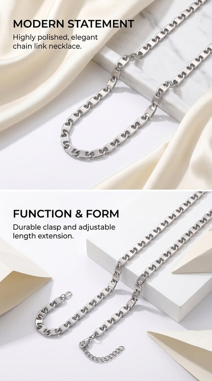 Hip Hop Rectangle Link Stainless Steel Necklace