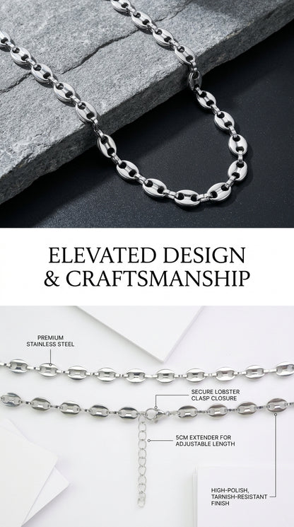 Hip Hop Coffee Bean Chain Stainless Steel Necklace