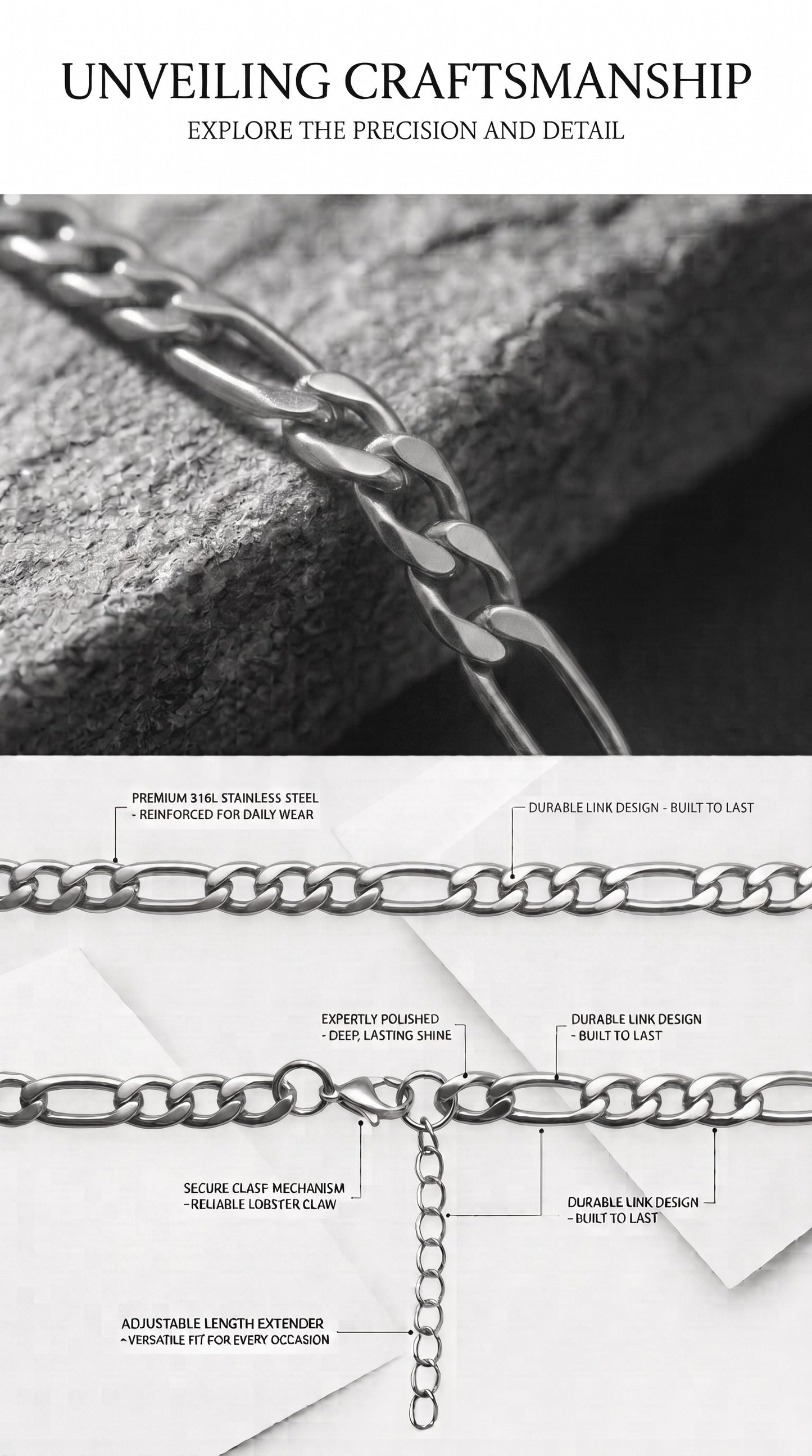 Hip Hop 3:1 NK Link Stainless Steel Necklace