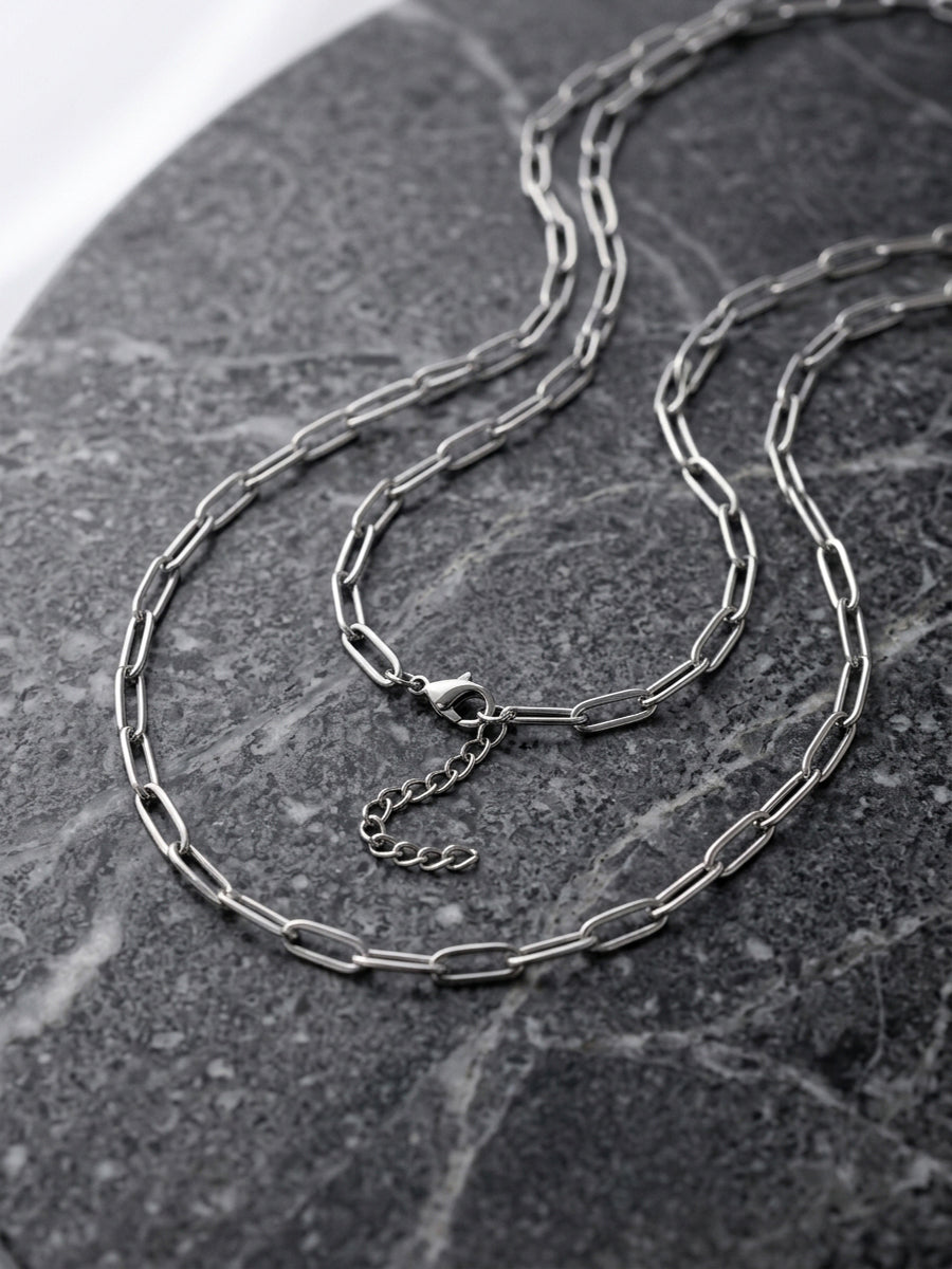 Hip Hop Long Clasp Flat Wire Stainless Steel Necklace