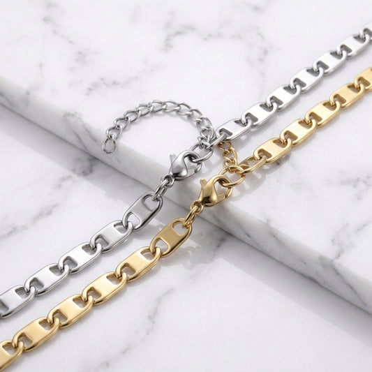 Hip Hop Rectangle Link Stainless Steel Necklace