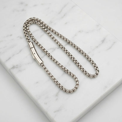 Hip Hop Square Pearl Link Stainless Steel Necklace With Magnetic Clasp