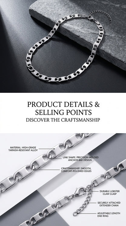 Hip Hop Rectangle Link Stainless Steel Necklace