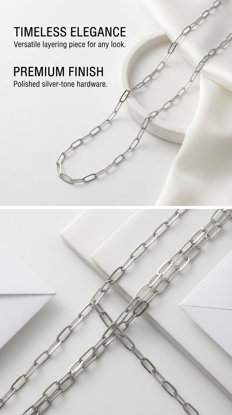 Hip Hop Long Clasp Flat Wire Stainless Steel Necklace