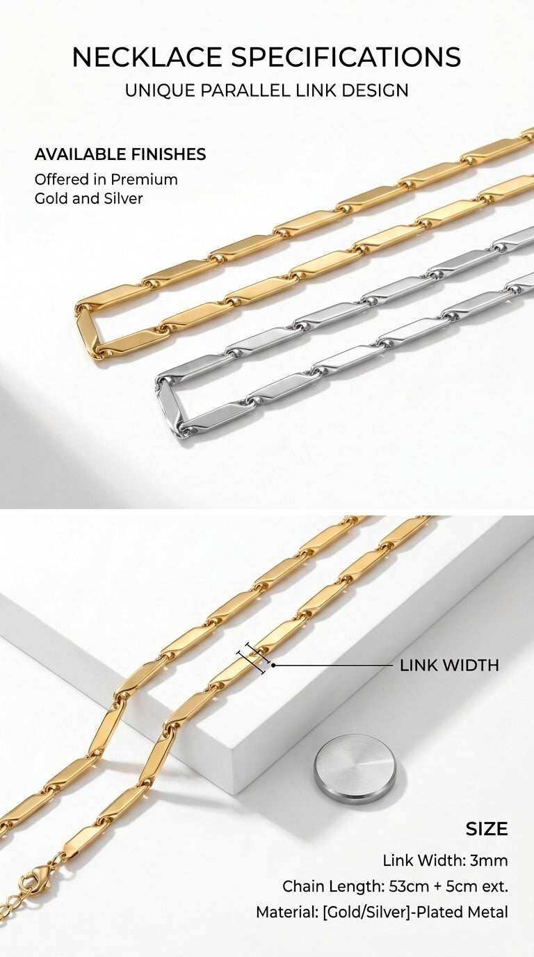 Hip Hop Bar Link Stainless Steel Chain Necklace