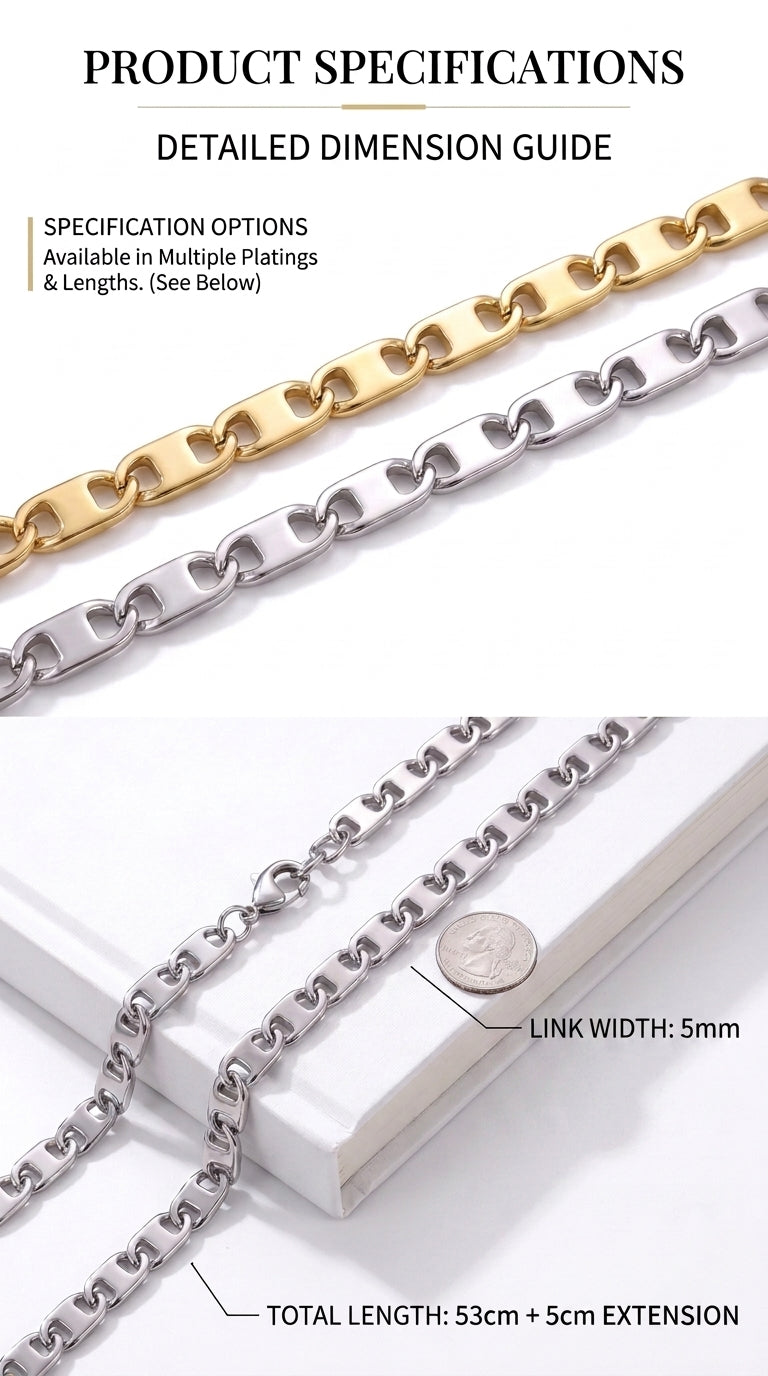 Hip Hop Rectangle Link Stainless Steel Necklace
