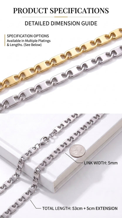 Hip Hop Rectangle Link Stainless Steel Necklace