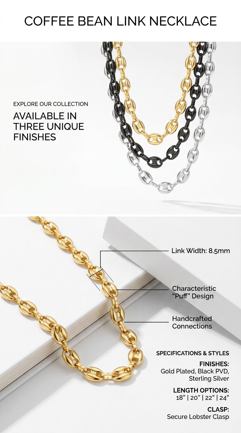 Hip Hop Coffee Bean Chain Stainless Steel Necklace