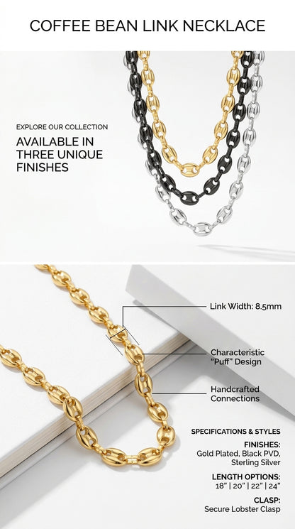 Hip Hop Coffee Bean Chain Stainless Steel Necklace