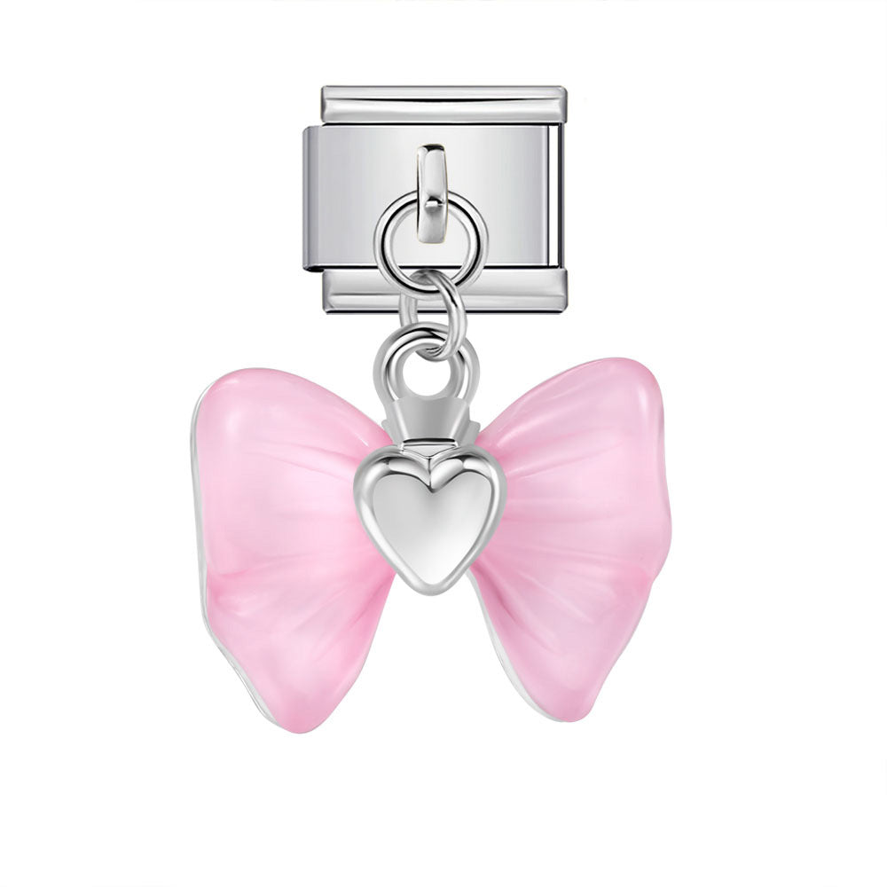 Colorful Heart Moon Bow Pendant Stainless Steel Italian Charm Links