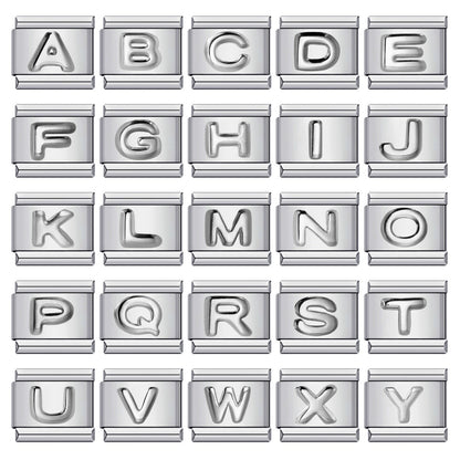 New stainless steel silver convex english letter italian module bracelet diy elastic patchwork strap chain