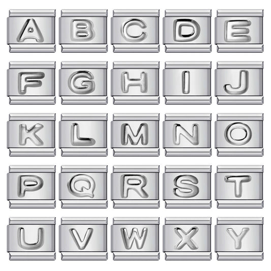New stainless steel silver convex english letter italian module bracelet diy elastic patchwork strap chain
