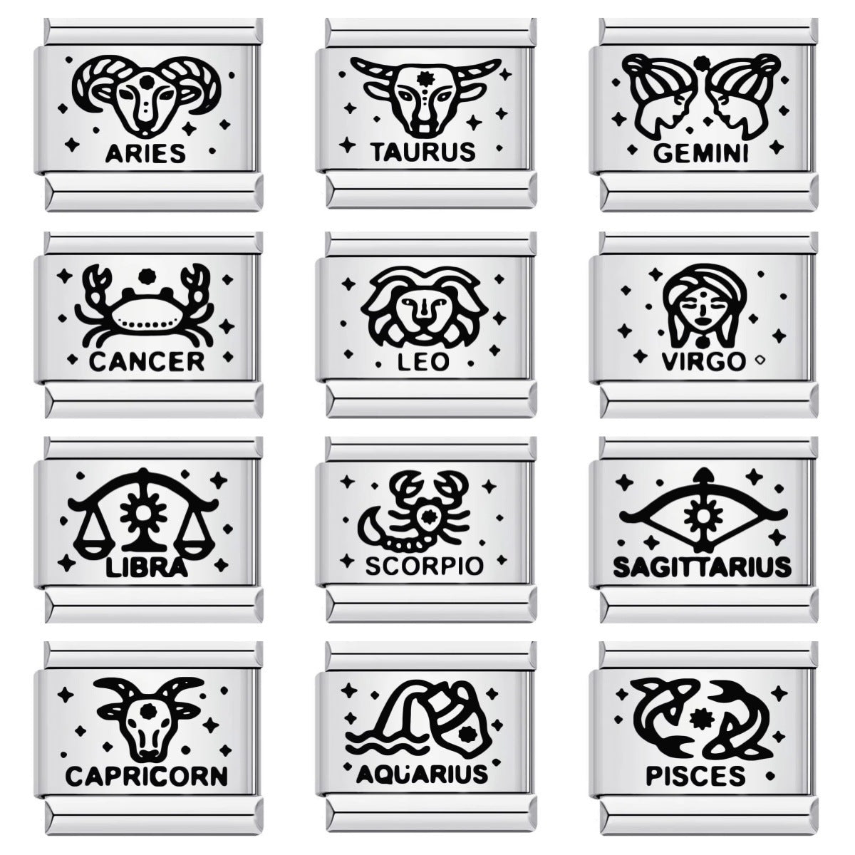 Cross-border hot-selling laser engraved 12 zodiac sign elements stainless steel diy italian modular bracelet bangle accessories