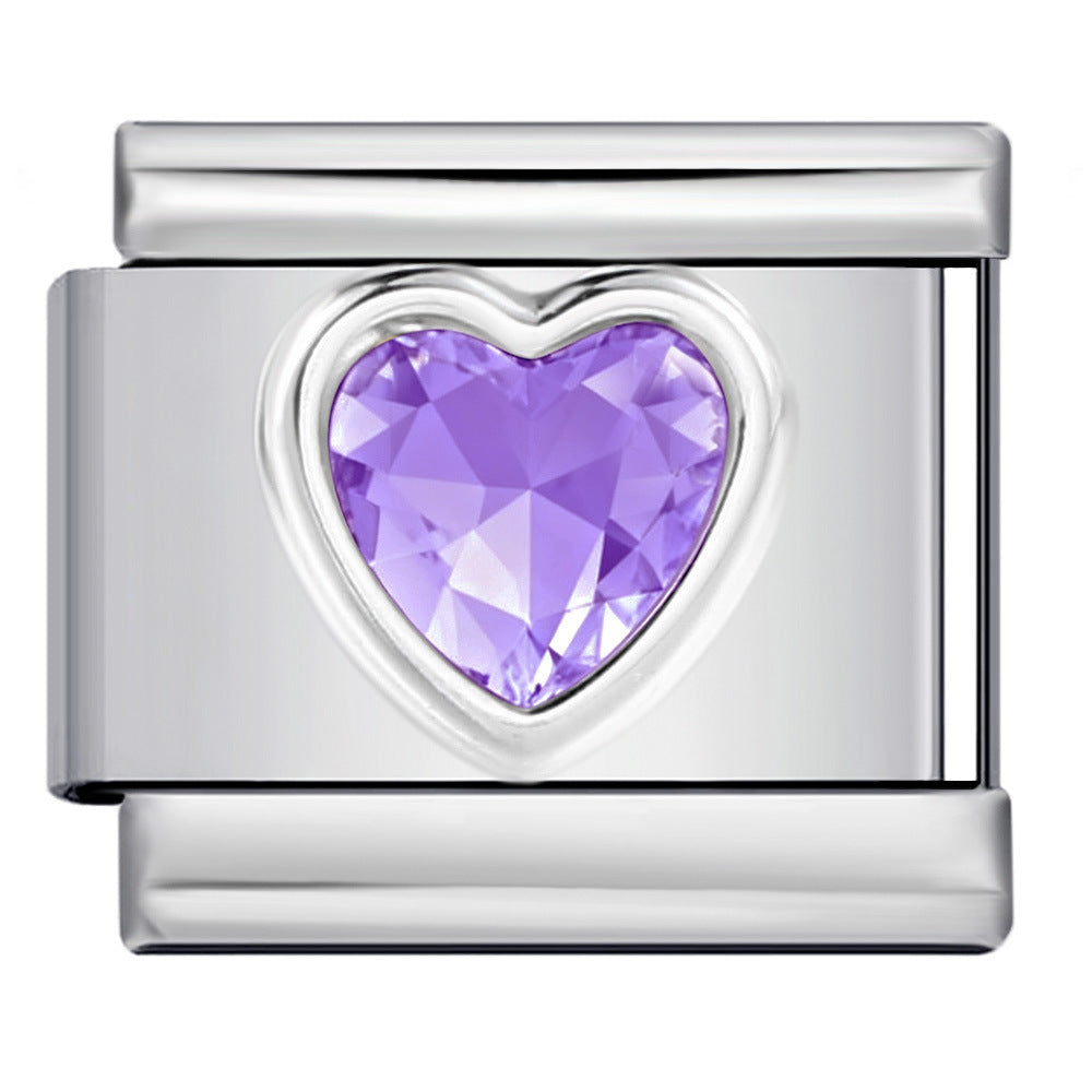 Heart Micro Paved Color Stone Italian Charm Stainless Steel