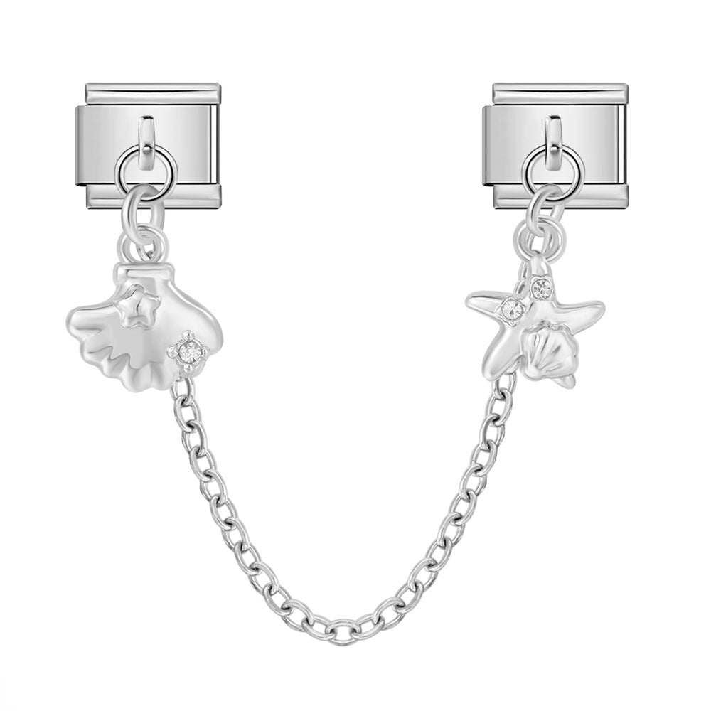 New silver double pendant italian modular bracelet - stainless steel hook diy stretchable link chain