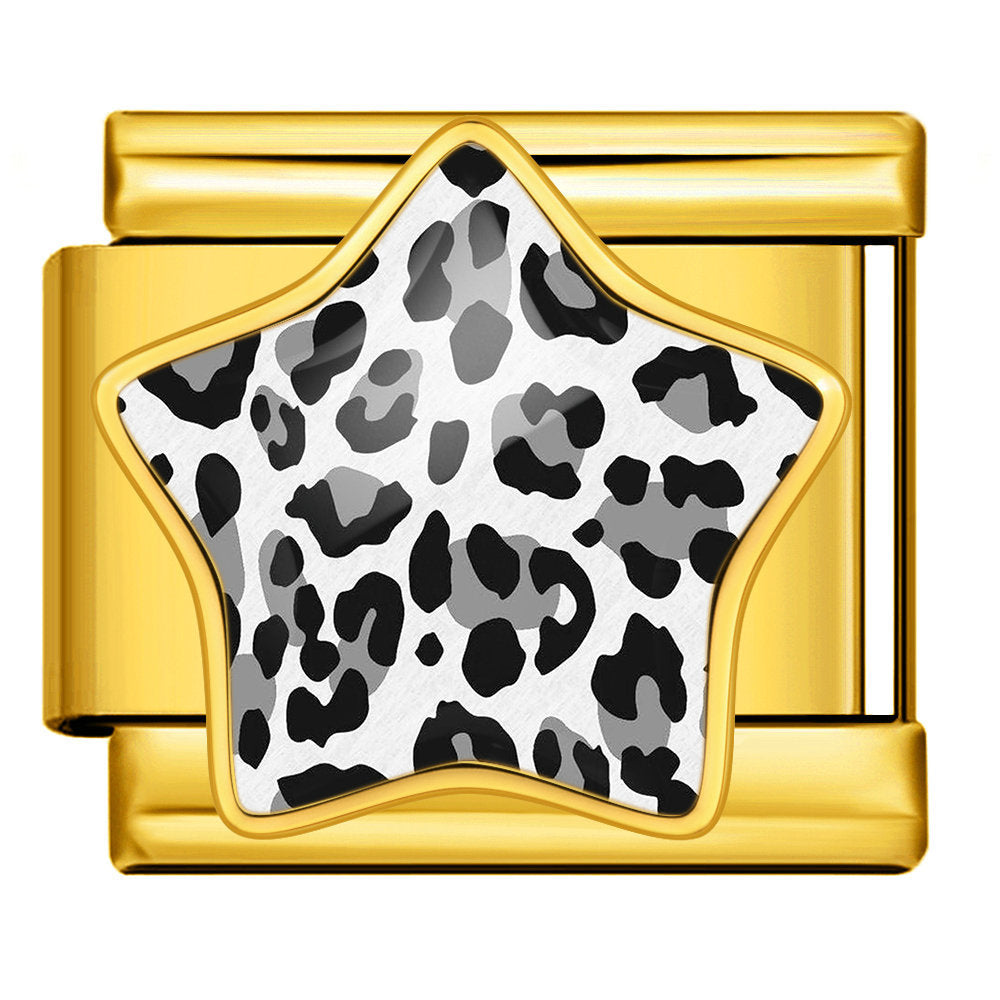 Leopard print star italian module bracelet - stainless steel diy detachable stretch bracelet gift