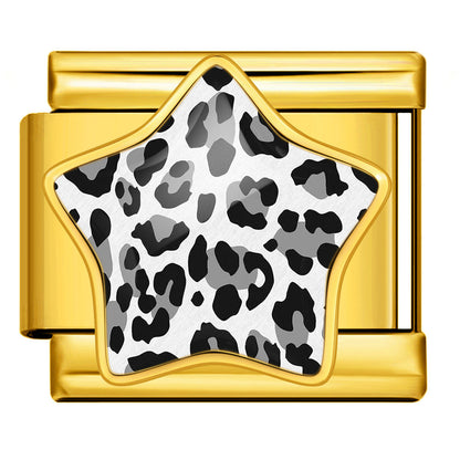 Leopard print star italian module bracelet - stainless steel diy detachable stretch bracelet gift