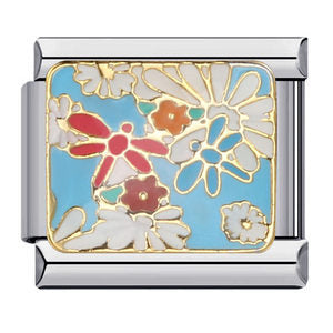 Four seasons elements gold-plated enamel diy italian modular bracelet - custom welded pattern stainless steel bangle