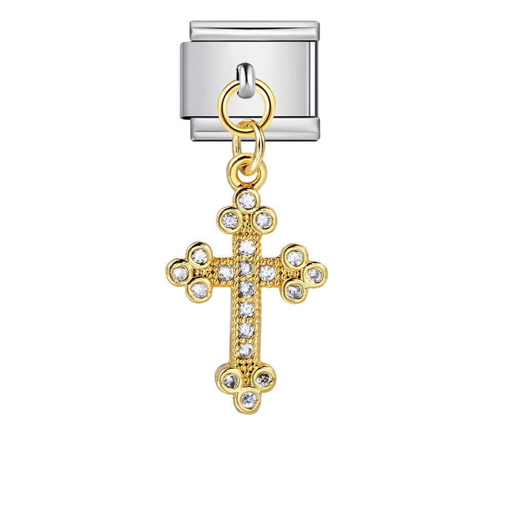 Cross pendant hook style italian modular bracelet diy elastic splicing stainless steel watch band chain accessories