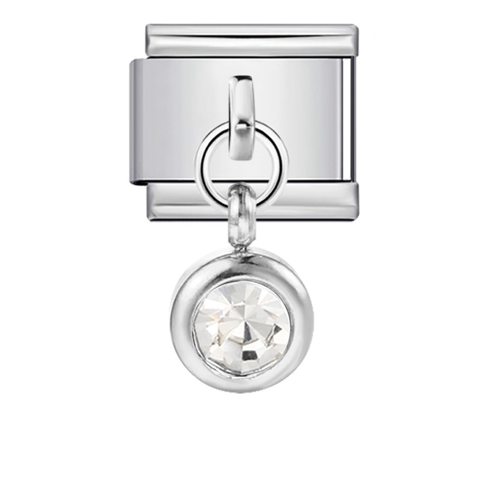 Colorful birthstone gold and silver base round pendant italian module stainless steel hook fashionable versatile bracelet