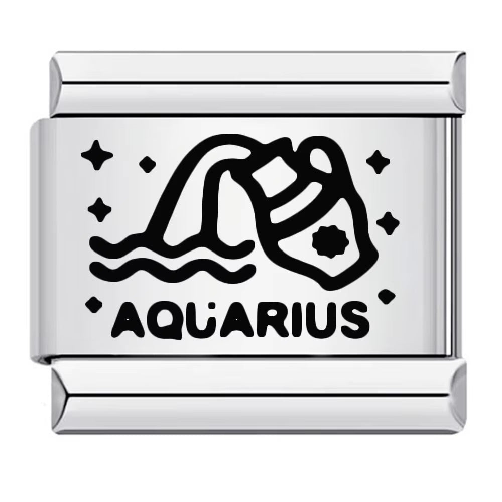 Cross-border hot-selling laser engraved 12 zodiac sign elements stainless steel diy italian modular bracelet bangle accessories