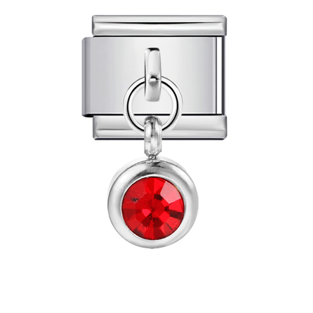 Colorful birthstone gold and silver base round pendant italian module stainless steel hook fashionable versatile bracelet