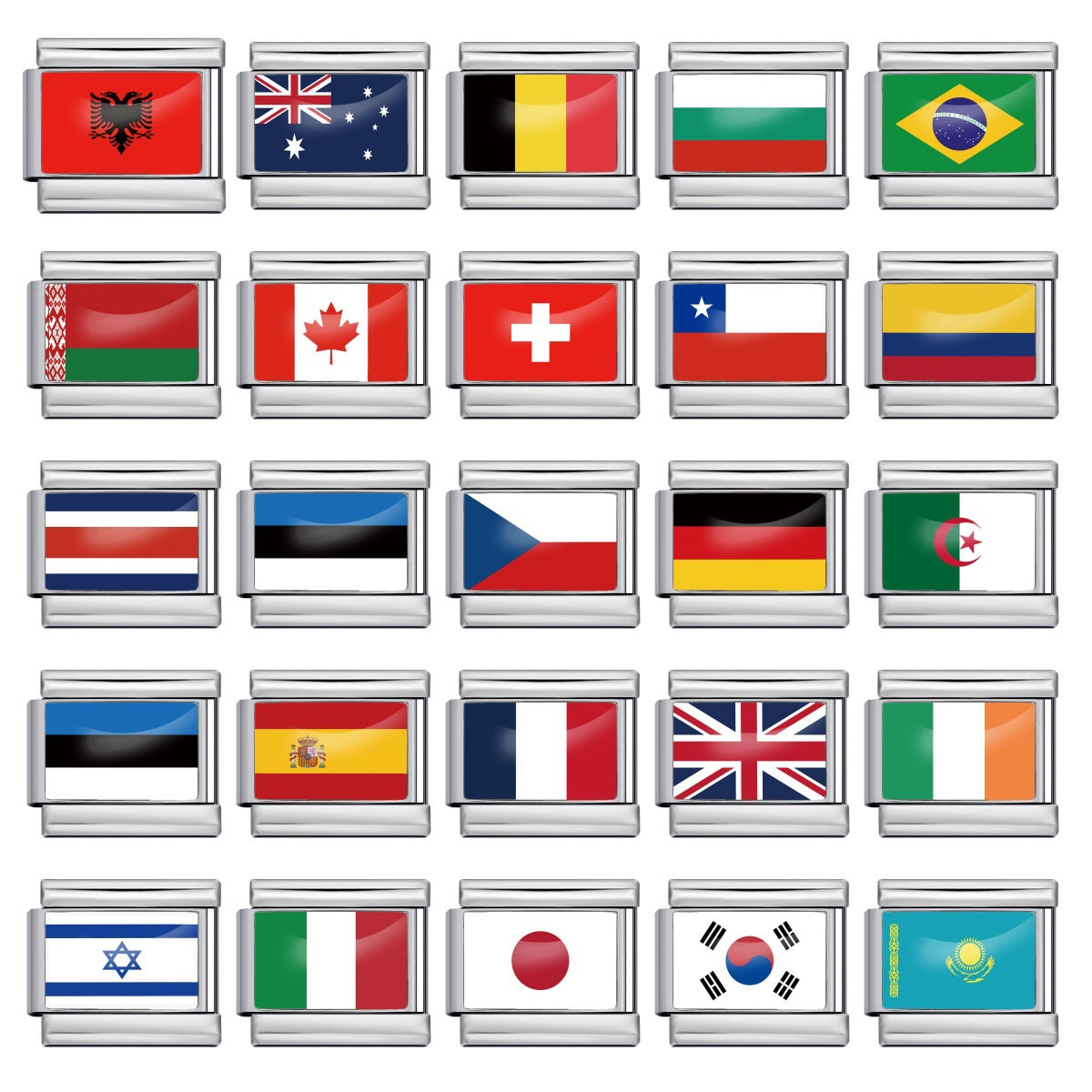 Hot-selling new world flag photo epoxy series stainless steel diy italian module bracelet accessories wholesale