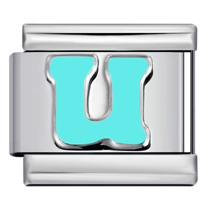 Sky Blue Letter Italian Charm Stainless Steel DIY Charms