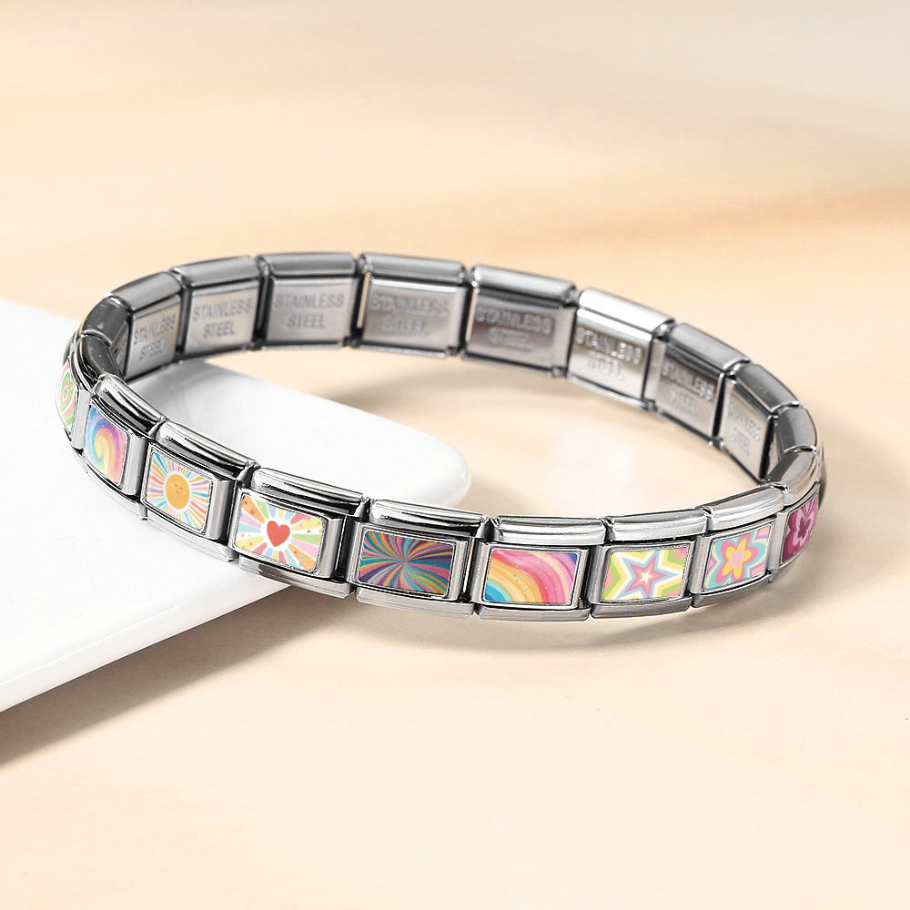 New colorful pattern Italian module bracelet DIY splicing stainless steel bracelet strap chain accessories