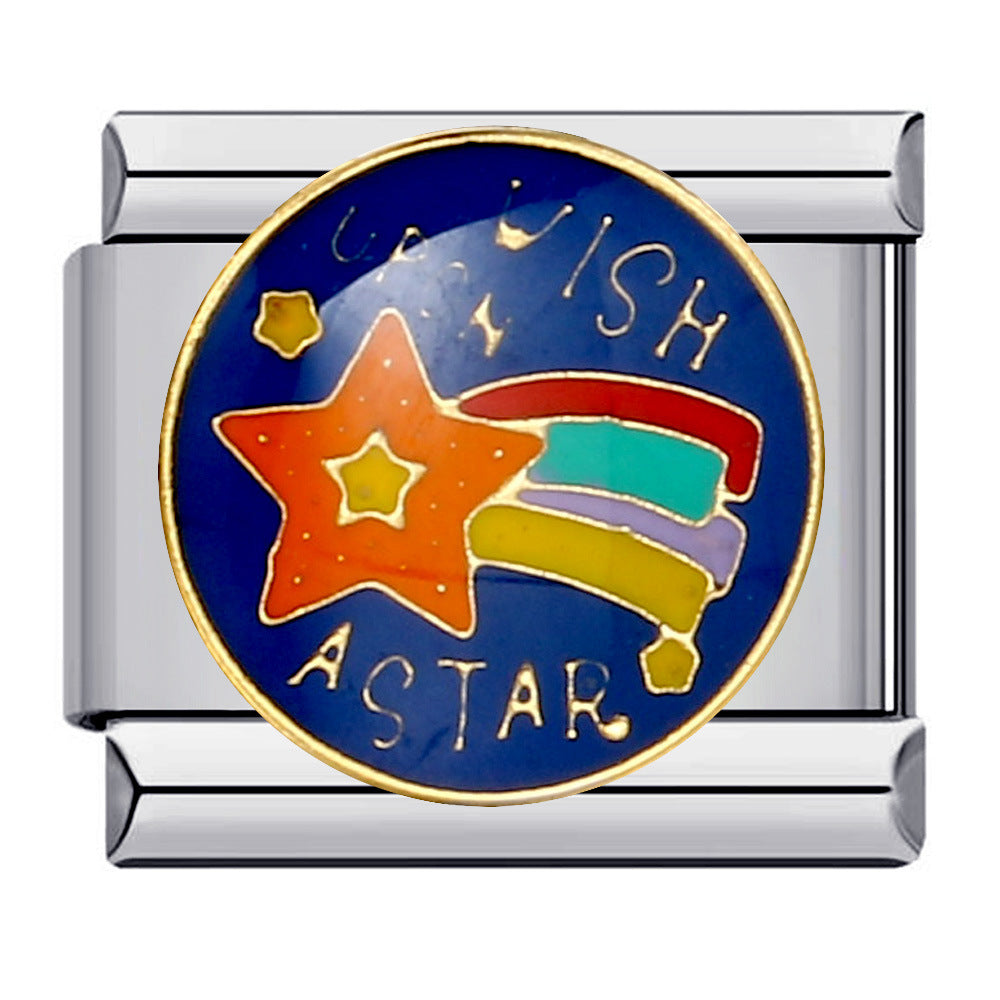 Blue stainless steel welding pattern Italian module bracelet, gold-plated oil drip free combination splicing bracelet