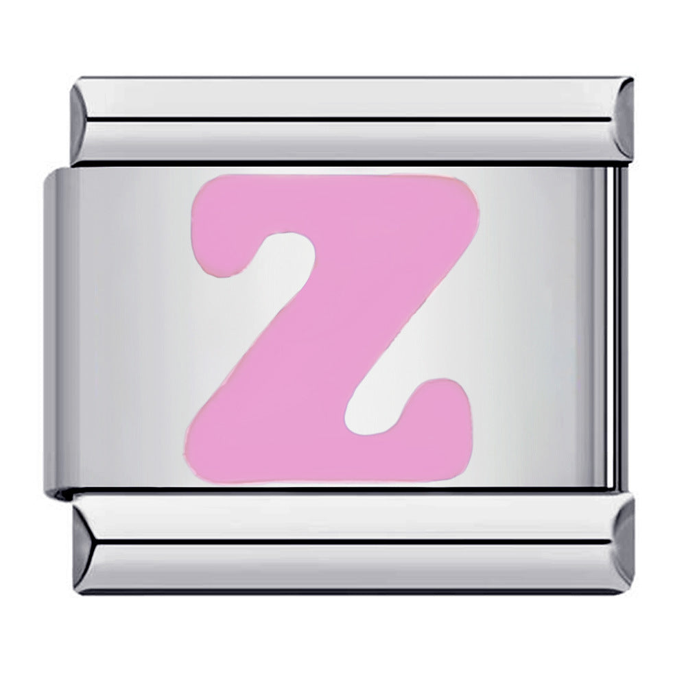 Pink Enamel Alphabet Stainless Steel Italian Charm Links