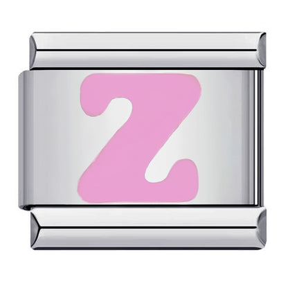 Pink Enamel Alphabet Stainless Steel Italian Charm Links