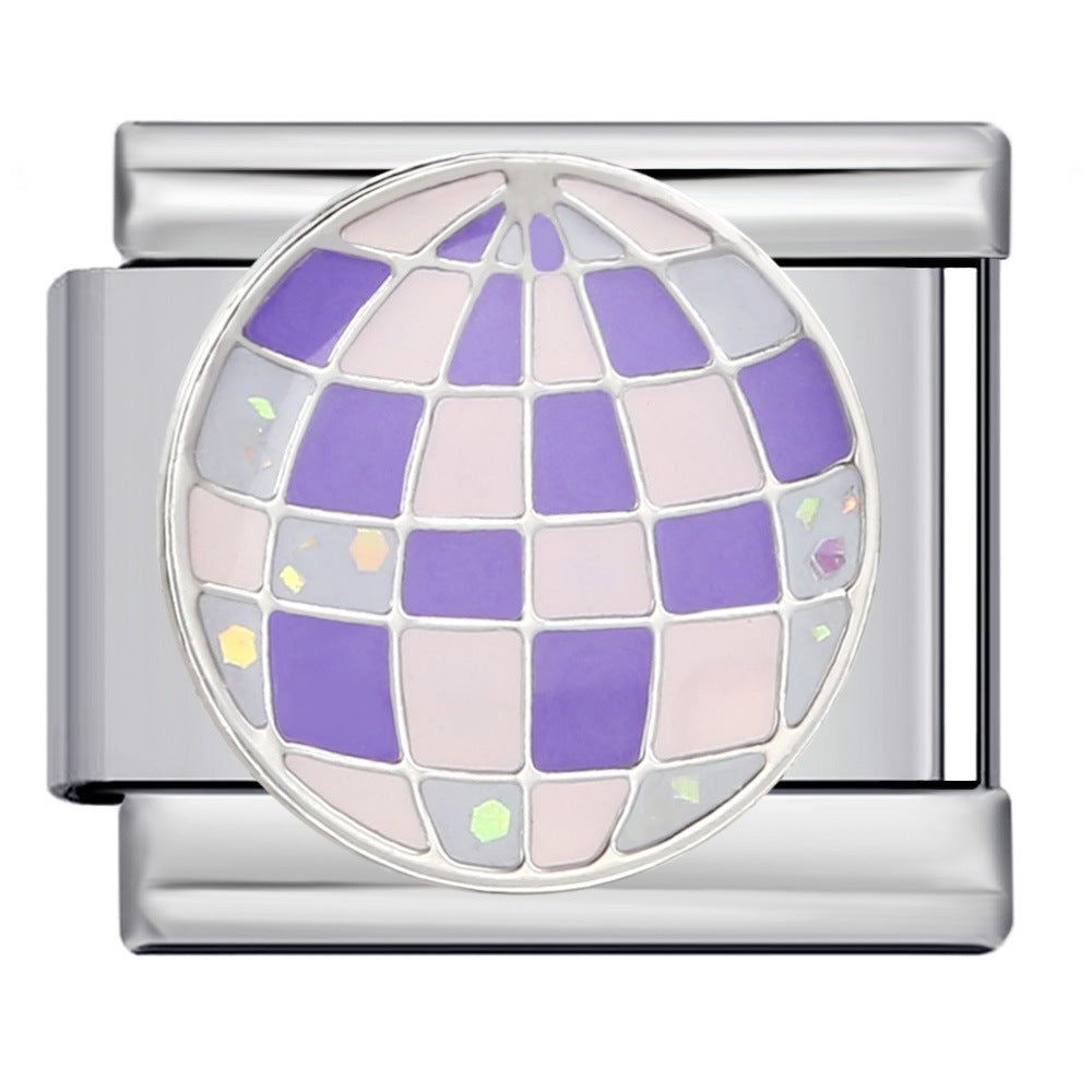 Italian modular bracelet - purple dream element, stainless steel gold-plated, enamel drip, welded diy stretch patchwork bangle